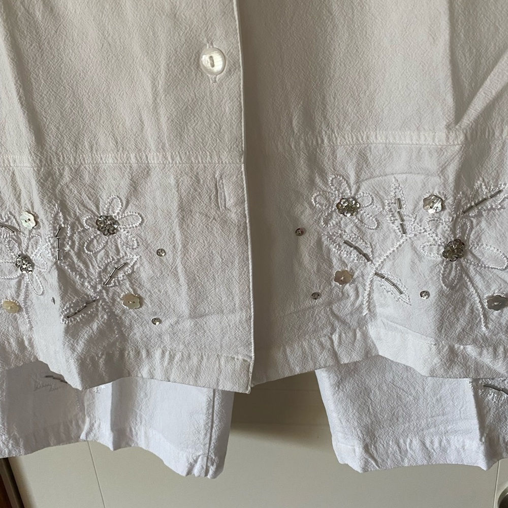 NWOT - Jane Ashley Sequined & Embroidered Crop Pant Set - Size Lg - White - Picture 3 of 13